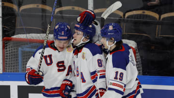 In a rout of Slovakia to capture the top spot in Group B, Cutter Gauthier scored his first goal of the tournament.