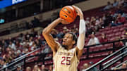 Florida State Seminoles guard Justin Thomas (25) shoots for two. The Florida State Seminoles hosted the Virginia Tech Hokies for a men's basketball game Wednesday, Jan. 29, 2025.