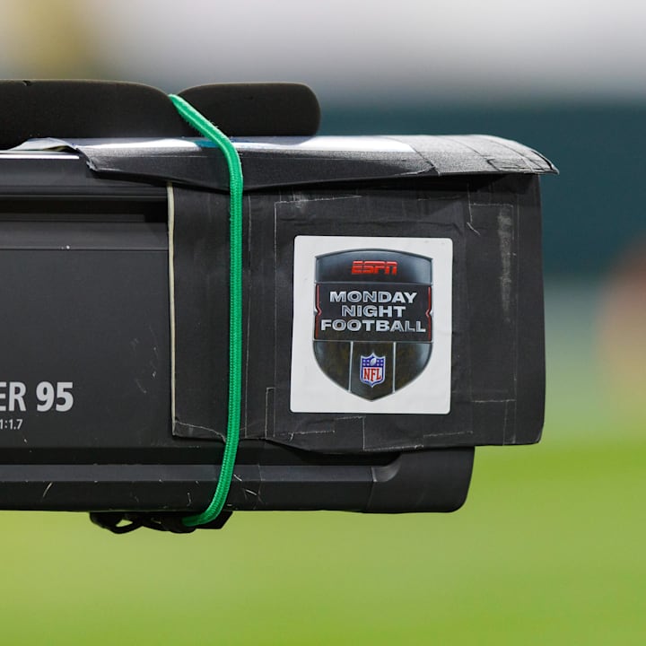 The Monday Night Football logo on a television camera prior to the game between the Atlanta Falcons and Green Bay Packers