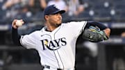 Tampa Bay Rays starting pitcher Taj Bradley (45) throws a pitch in the first inning against the Chicago White Sox at George M. Steinbrenner Field. 
