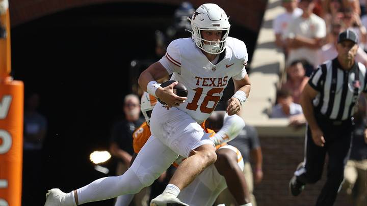 Texas quarterback Arch Manning remains in the top five but slides in the latest 2027 NFL Draft QB rankings.