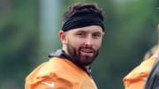 Jul 25, 2024; Tampa, FL, USA; Tampa Bay Buccaneers quarterback Baker Mayfield (6) during training camp at AdventHealth Training Center. Mandatory Credit: Kim Klement Neitzel-USA TODAY Sports