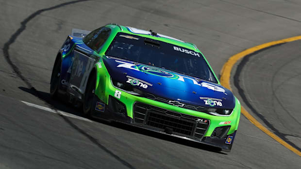 Kyle Busch races during The Great American Getaway 400 at Pocono Raceway. 