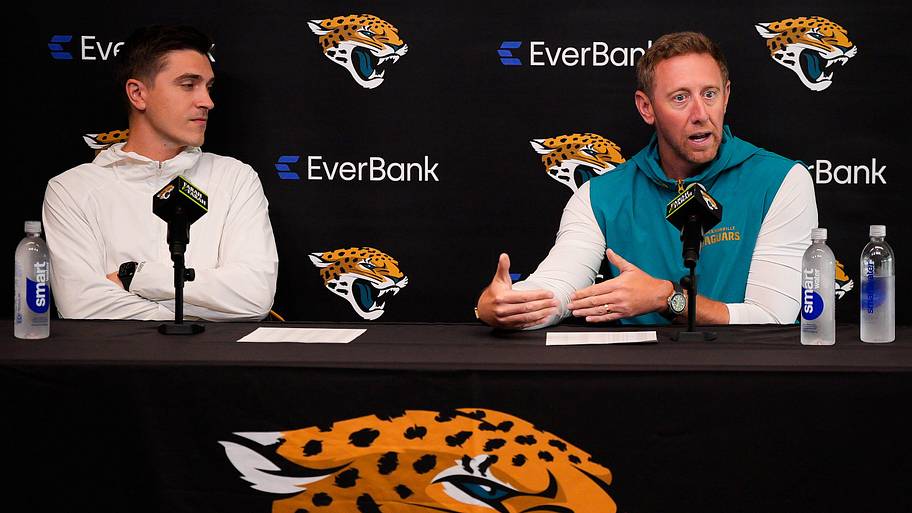 Jaguars general manager James Gladstone and head coach Liam Coen 