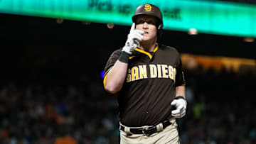 Sep 27, 2023; San Francisco, California, USA; San Diego Padres first baseman Garrett Cooper (24)