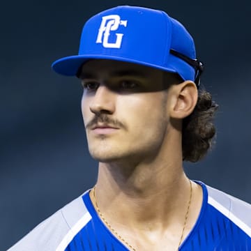 Aug 28, 2022; Phoenix, Arizona, US; East pitcher Bryce Eldridge (38) during the Perfect Game All-American Classic high school baseball game at Chase Field