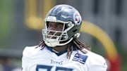 Tennessee Titans nose tackle T'Vondre Sweat works out during OTAs at Ascension Saint Thomas Sports Park