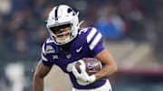 Dec 26, 2024; Phoenix, AZ, USA; Kansas State Wildcats running back Dylan Edwards (3) against the Rutgers Scarlet Knights during the Rate Bowl at Chase Field. Mandatory Credit: Mark J. Rebilas-Imagn Images
