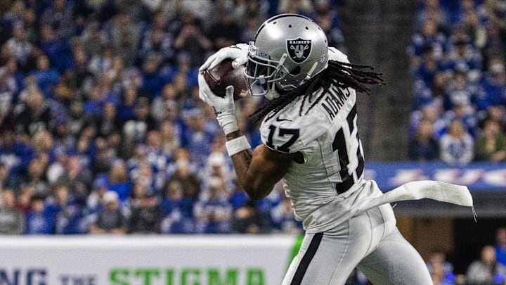 Las Vegas Raiders wide receiver Davante Adams catches a ball in the second half against the Indianapolis Colts. Las Vegas Raiders wide receiver Davante Adams catches a ball in the second half against the Indianapolis Colts.