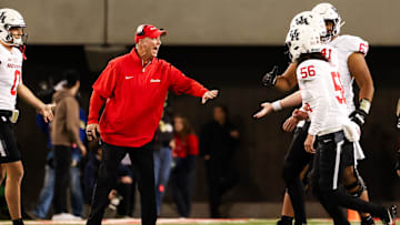 Houston Cougars head coach Willie Fritz yells towards players as they come back to the sidelines during the second quarter against the Arizona Wildcats at Arizona Stadium.