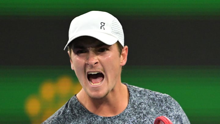 Joao Fonseca reacts after a point