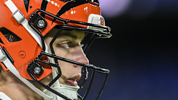 Nov 27, 2025; Baltimore, Maryland, USA; Cincinnati Bengals quarterback Joe Burrow (9) on the field before the game against the Baltimore Ravens  at M&T Bank Stadium. Mandatory Credit: Tommy Gilligan-Imagn Images