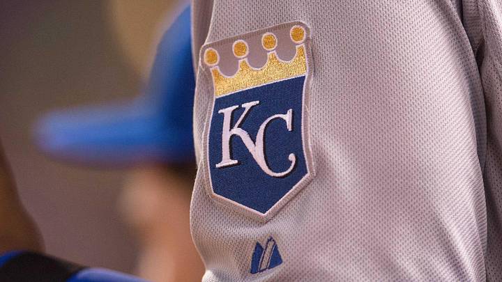 Aug 23, 2014; Arlington, TX, USA; A view of the Kansas City Royals logo during the game between the Texas Rangers and the Royals at Globe Life Park in Arlington. The Royals defeated the Rangers 6-3. Mandatory Credit: Jerome Miron-Imagn Images