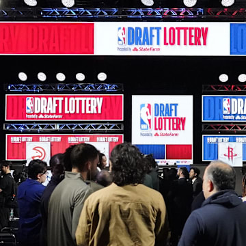May 12, 2024; Chicago, IL, USA; A overall shot of the 2024 NBA Draft Lottery at McCormick Place West. Mandatory Credit: David Banks-Imagn Images