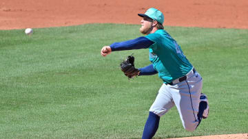 Mar 8, 2024; Mesa, Arizona, USA;  Seattle Mariners pitcher Kirby Snead (43) throws in the second