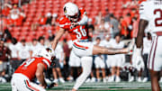 Louisville Cardinals place kicker Cooper Ranvier (36) kicks a field goal during the Cards' 51-17 win over Eastern Kentucky University at the Cardinals' season opener Saturday, August 30, 2025 at L&N Federal Credit Union Stadium in Louisville, Kentucky.