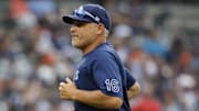 Jul 9, 2025; Detroit, Michigan, USA;  Tampa Bay Rays manager Kevin Cash (mg) walks off the field in the seventh inning against the Detroit Tigers at Comerica Park. 