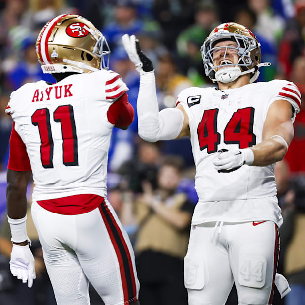 San Francisco 49ers wide receiver Brandon Aiyuk and fullback Kyle Juszczyk