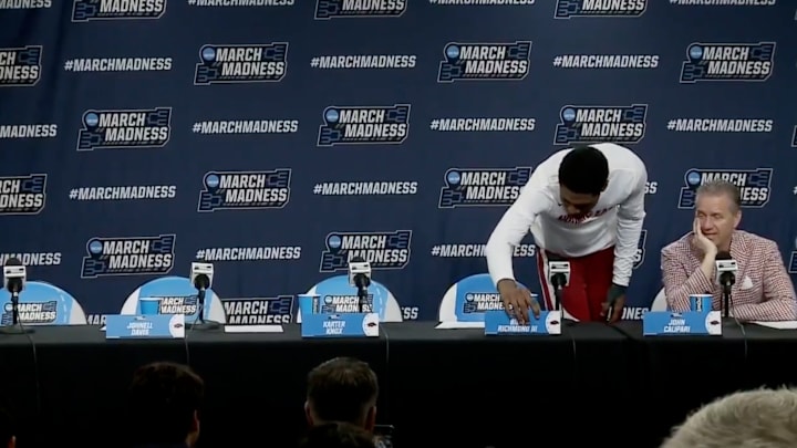 Arkansas' Billy Richmond III and John Calipari after the Razorbacks defeated the St. John's Red Storm on March 22, 2025. Arkansas' Billy Richmond III and John Calipari after the Razorbacks defeated the St. John's Red Storm on March 22, 2025.