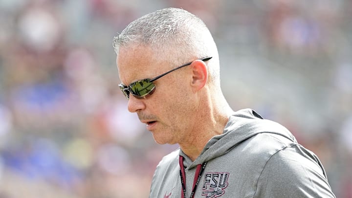 Sep 14, 2024; Tallahassee, Florida, USA; Florida State Seminoles head coach Mike Norvell before a game against the Memphis Tigers at Doak S. Campbell Stadium. Mandatory Credit: Melina Myers-Imagn Images