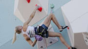 Aug 10, 2024; Le Bourget, France; Janja Garnbret (SLO) in the women's boulder and lead competition during the Paris 2024 Olympic Summer Games at Le Bourget Sport Climbing Venue. Mandatory Credit: Andrew P. Scott-Imagn Images