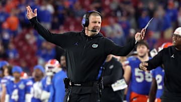 Dec 20, 2024; Tampa, FL, USA; Florida Gators head coach Billy Napier against the Tulane Green Wave during the second half at Raymond James Stadium. Mandatory Credit: Kim Klement Neitzel-Imagn Images