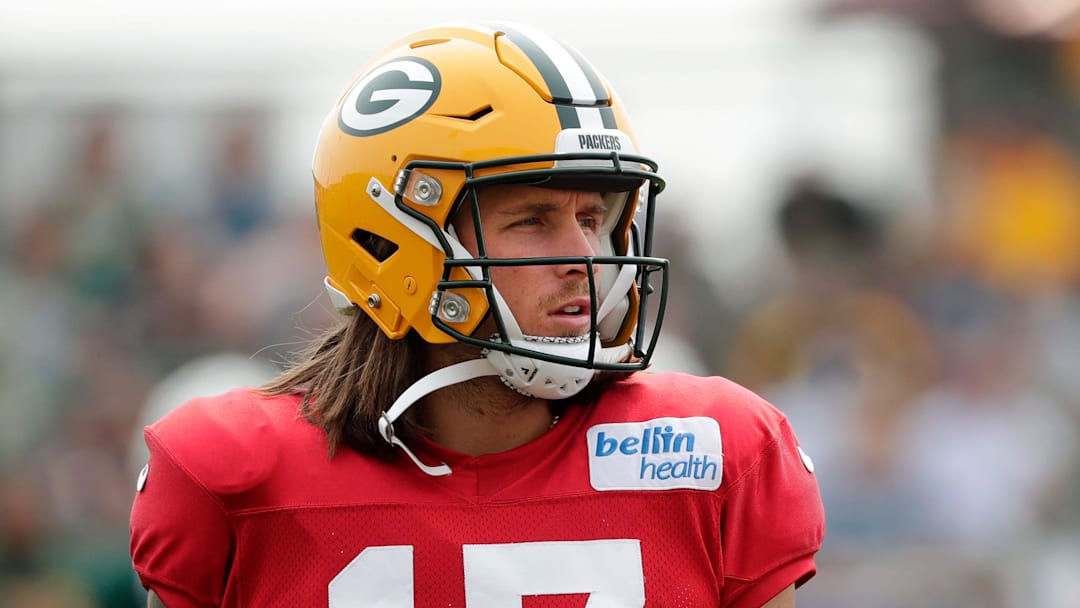 Green Bay Packers quarterback Alex McGough (17) pictured during training camp on Aug. 1, 2023, in Ashwaubenon, Wis.