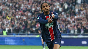 Bradley Barcola, double buteur du PSG en finale de Coupe de France face à Reims.