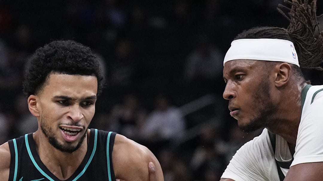 Portland Trail Blazers forward Toumani Camara drives against Milwaukee Bucks center Myles Turner. Portland Trail Blazers forward Toumani Camara drives against Milwaukee Bucks center Myles Turner.