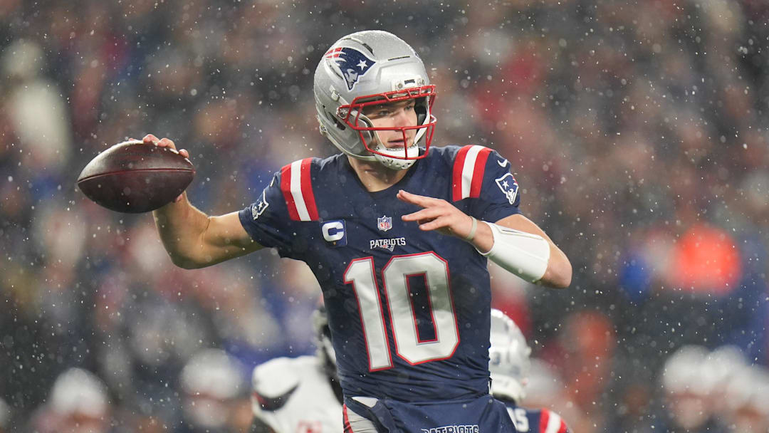 Patriots quarterback Drake Maye threw for 179 yards and three touchdowns in New England's divisional round win over the Texans on Sunday.