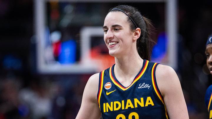 Jun 11, 2026; Indianapolis, Indiana, USA; Indiana Fever guard Caitlin Clark (22) in the second half against the Chicago Sky at Gainbridge Fieldhouse. Mandatory Credit: Trevor Ruszkowski-Imagn Images