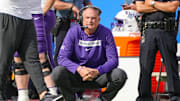 Sep 28, 2024; Kansas City, Missouri, USA; TCU Horned Frogs head coach Sonny Dykes watches play against the Kansas Jayhawks during the first half at GEHA Field at Arrowhead Stadium. Mandatory Credit: Denny Medley-Imagn Images