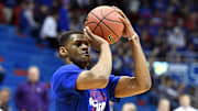Jan 13, 2018; Lawrence, KS, USA; Kansas Jayhawks forward Billy Preston (23) warms up before the game against the Kansas State Wildcats at Allen Fieldhouse. Mandatory Credit: Denny Medley-Imagn Images