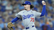 Oct 31, 2025; Toronto, Ontario, CAN; Los Angeles Dodgers pitcher Justin Wrobleski (70) pitches against the Toronto Blue Jays in the seventh inning during game six of the 2025 MLB World Series at Rogers Centre. Mandatory Credit: John E. Sokolowski-Imagn Images