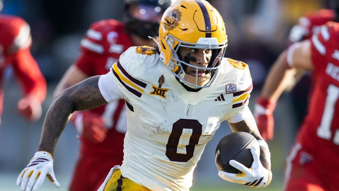 Oct 18, 2025; Tempe, Arizona, USA; Arizona State Sun Devils wide receiver Jordyn Tyson (0) against the Texas Tech Red Raiders in the second half at Mountain America Stadium. Mandatory Credit: Mark J. Rebilas-Imagn Images