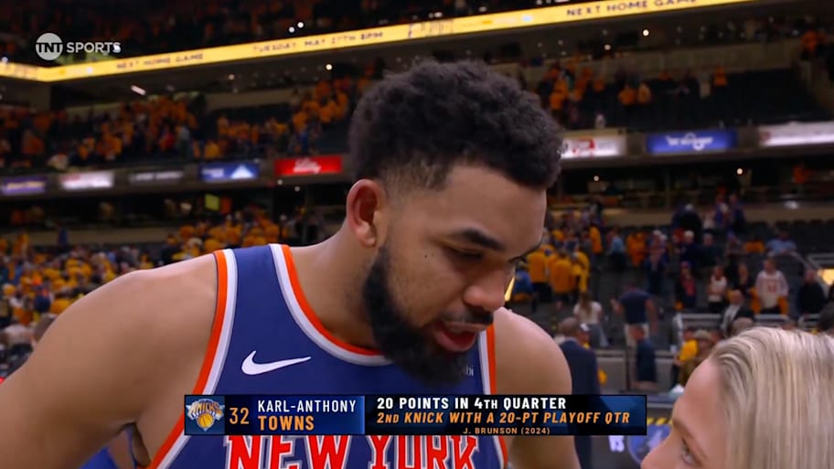 New York Knicks center Karl-Anthony Towns on May 25, 2025. | NBA on TNT / X / Screenshot