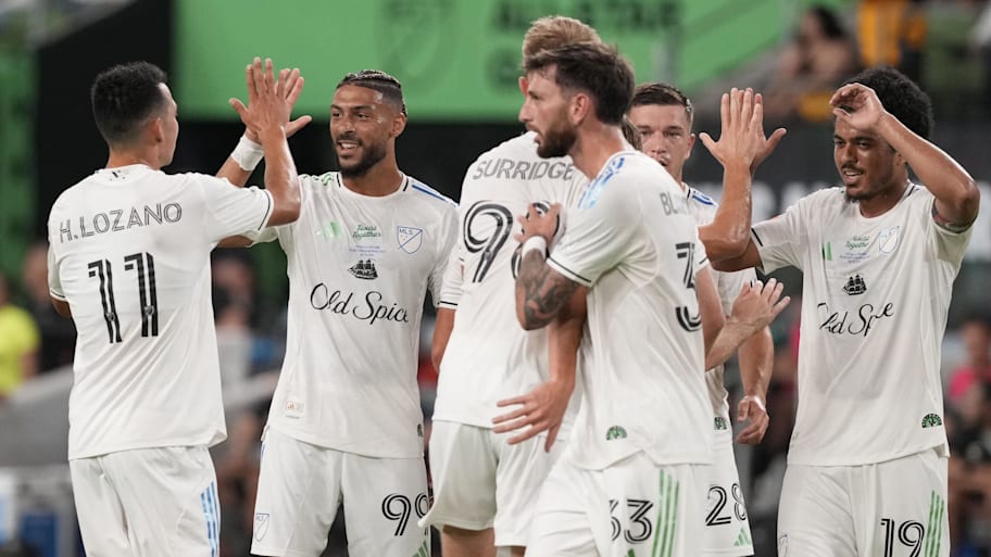 MLS All-Stars celebrate the opening goal against Liga MX All-Stars. | Scott Wachter-Imagn Images