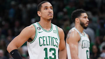 Former Boston Celtics guard Malcolm Brogdon (13) reacts after losing to the Miami Heat in game two of the Eastern Conference Finals for the 2023 NBA playoffs at TD Garden.