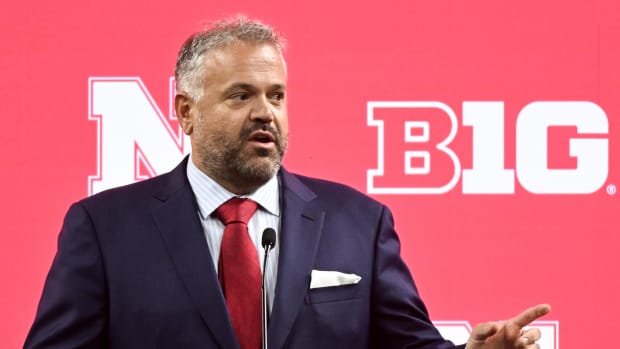 Nebraska Cornhuskers head coach Matt Rhule speaks to the media during the Big 10 football media day 