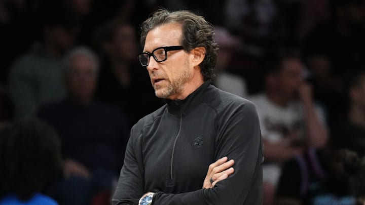 Atlanta Hawks head coach Quin Snyder during the second half against the Miami Heat at Kaseya Center on April 12, 2026.