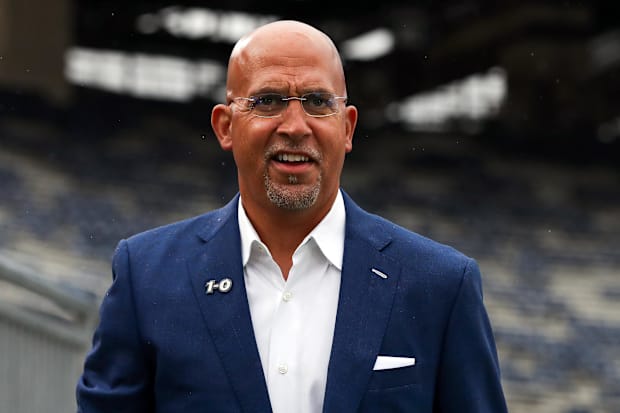 Pennsylvania, USA; Penn State Nittany Lions head coach James Franklin walks around the field prior to the game against the Fl