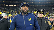 Michigan head coach Sherrone Moore walks off the field after 38-17 loss to Oregon at Michigan Stadium in Ann Arbor on Saturday, Nov. 2, 2024.