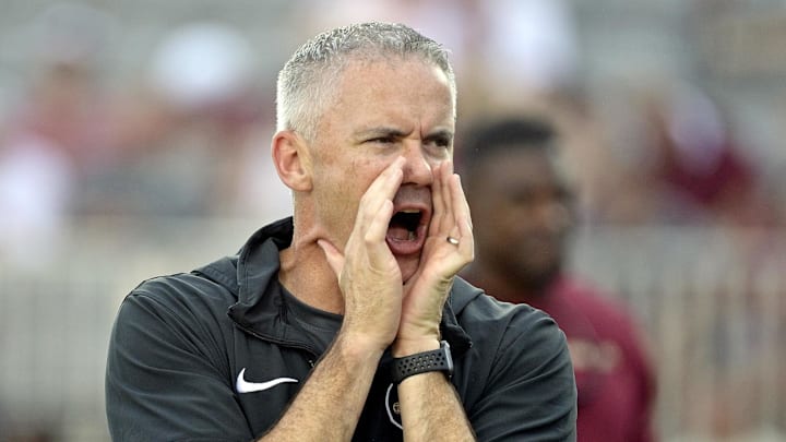 Sep 2, 2024; Tallahassee, Florida, USA; Florida State Seminoles head coach Mike Norvell before the game against the Boston College Eagles at Doak S. Campbell Stadium. Mandatory Credit: Melina Myers-Imagn Images