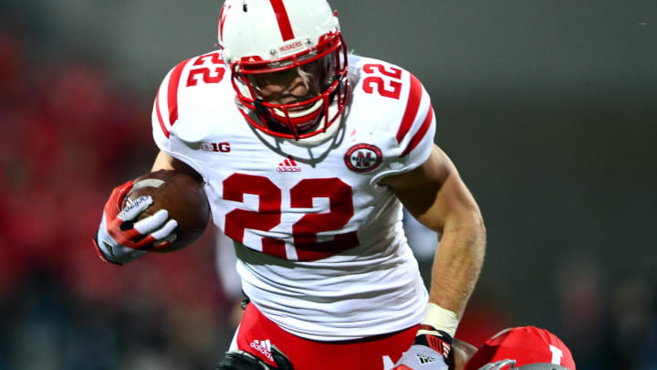 Oct 6, 2012; Columbus, OH, USA; Nebraska Cornhuskers running back Rex Burkhead (22) runs the ball in the second quarter against the Ohio State Buckeyes at Ohio Stadium.