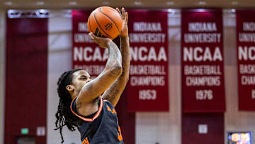 Sam Houston State Bearkats guard Lamar Wilkerson (3) shoots the ball  in the second half against the Indiana Hoosiers at Simon Skjodt Assembly Hall.