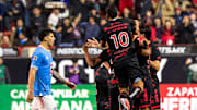 El expulsado Jorge Sánchez observa el festejo de los Xolos