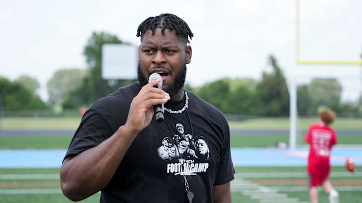 Trey Smith during Trey Smith's football camp hosted at his alma mater University School of Jackson in Jackson, Tenn., on Saturday, June. 21, 2025.