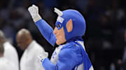 Mar 13, 2025; Charlotte, NC, USA; Duke Blue Devils mascot performs  during the second half against the Georgia Tech Yellow Jackets at Spectrum Center. Mandatory Credit: Jim Dedmon-Imagn Images