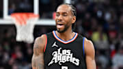Jan 26, 2024; Toronto, Ontario, CAN;   Los Angeles Clippers forward Kawhi Leonard (2) reacts to an official's call in the second half against the Toronto Raptors at Scotiabank Arena. Mandatory Credit: Dan Hamilton-Imagn Images