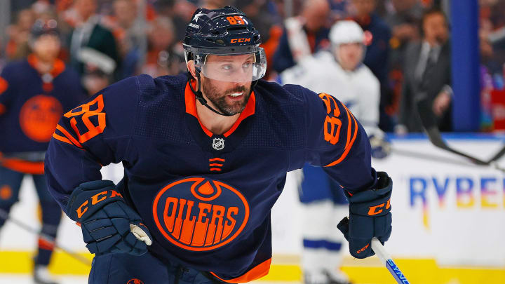 Dec 14, 2023; Edmonton, Alberta, CAN; Edmonton Oilers forward Sam Gagner (89) chases a loose puck against the Tampa Bay Lightning at Rogers Place. Mandatory Credit: Perry Nelson-USA TODAY Sports